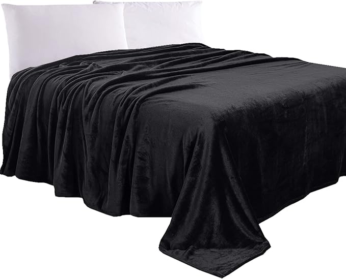 Elegant Comfort Luxury Velvety Feel Blanket, All-Season Lightweight Blanket, Ultra Plush, Soft, Cozy-Fuzzy Flannel Fleece for Couch, Sofa, Bed, Travel, Solid Design, King/California King, Black