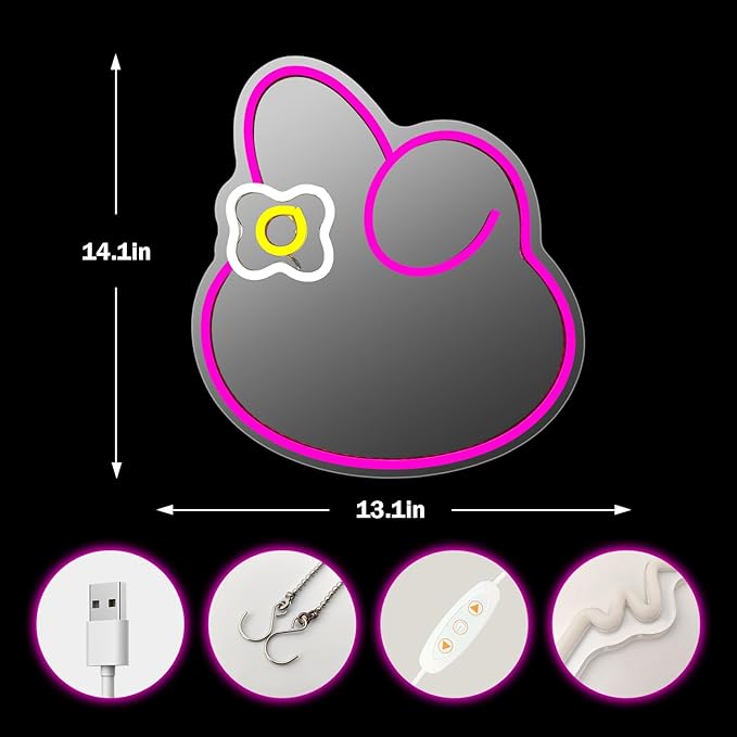 Anime Melody Mirror Neon Sign Dimmable Led Neon Mirror Sign for Dresser Room Decor Anime Wall Neon Light Up Acrylic Bedroom Wall Locker Room Living Room