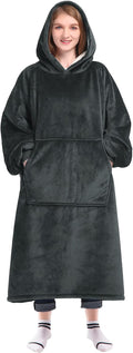 Waitu Wearable Blanket Sweatshirt Gifts for Women and Men, Sherpa Wearable Blanket Adult, Oversized Blanket Hoodie, Thick Sherpa Blanket, Warm Body Blanket Robe - Dark Gray