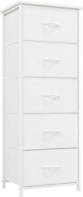 Somdot Tall Dresser for Bedroom, Chest of Drawers Storage Organizer,Steel, Non-Woven Fabric Drawers, Closet Bedside Living Room Entryway Hallway, 11.8"D x 16.5"W x 45.1"H (5 Drawers) White Leather, 1