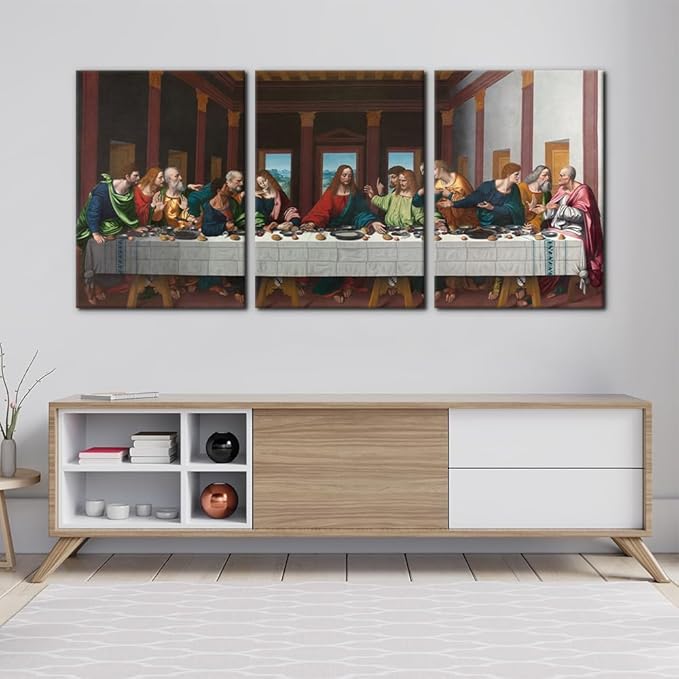 The Last Supper Painting Prints on Canvas Last Supper Wall Art Decor for Living Room Modern 3 Panels Jesus Pictures Posters Giclee Gallery Wrap Artwork Stretched Framed Ready to Hang - 20"x28"x3