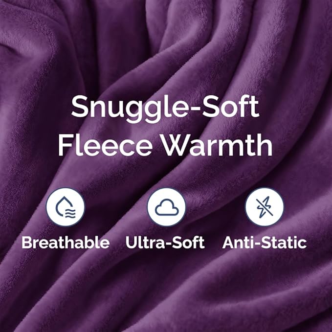 Ultra Soft Fleece Blanket Queen Size - Flannel Fleece Luxury Queen Blanket - Lightweight for Couch Bed Chair - Thick, Warm & Breathable - All Season Cozy Fuzzy, Anti-Static Microplush Bedding, Purple