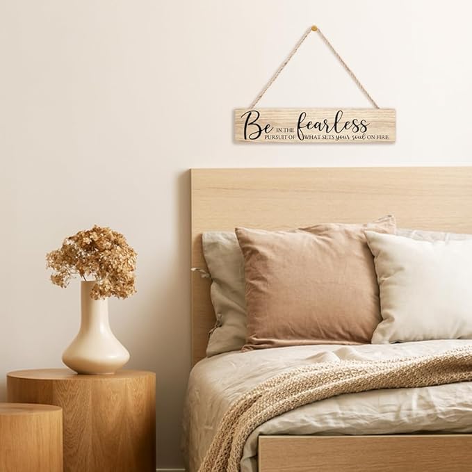 AGMDESIGN Be Fearless In The Pursuit Of What Sets Your Soul On Fire Wood Sign, Motivational Wall Art Decor for Shelf, Farmhouse Bedroom Kitchen Office Wooden Plaque, Great Gifts for Artists Dreamers