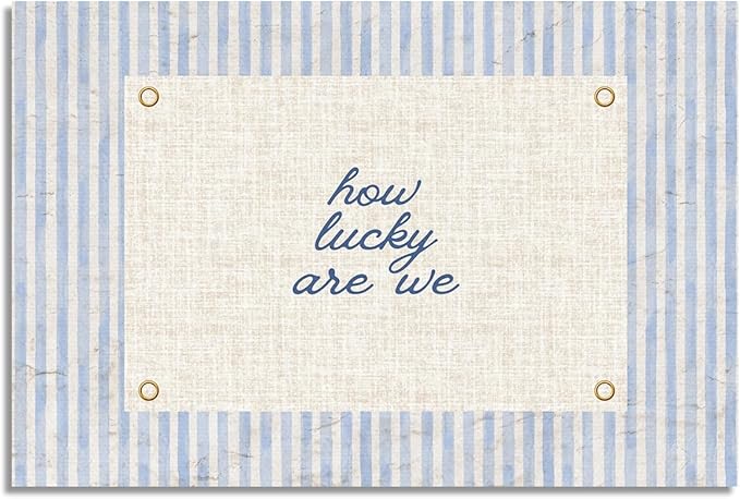 Jiaoweibao How Lucky Are We Canvas Wall Art, Navy Blue Stripes Positive Quote Poster, Daily Affirmations Wall Decor for Bedroom Dorm, Modern Inspiring Typography Print for Office 12x16in Unframed