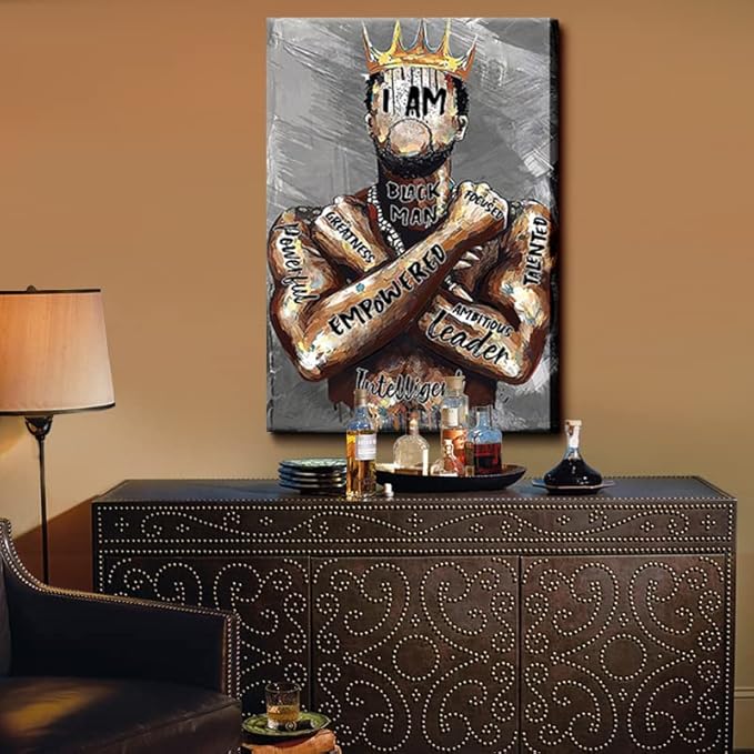 Framed Large 24 x 36 African American Canvas Wall Art Decor Black Man King Men Posters Prints Artwork Pictures Paintings for Living Room Bedroom hallway Office Men's Room Decoration Ready to