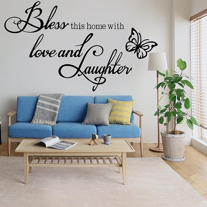 Wall Decal Wall Sticker Inspirational Quotes Bless This Home with Love and Laughter Wall Decal Wall Stickers for Bedroom Living Room Nursey Classroom Home Decor.