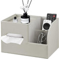 PU Leather Tissue Box Cover Square,Tissue Box Holder Organizer with Storage Tray and Remote Control Holder for Bathroom Countertop Night Stands Bedroom Office Desk,Napkin Caddy Decorative Grey