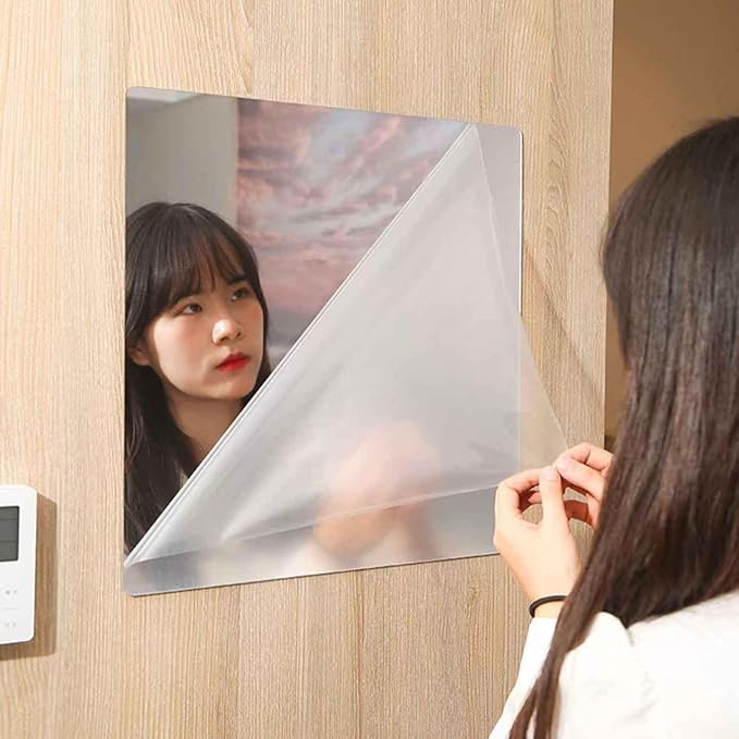 Unbreakable Mirror Tiles, 1PCS 8”x8” Peel And Stick on Mirror for Wall Mirrors Decorative, Toddlers for Kids Bedroom, Plastic Gym Frameless Door Small Adhesive Mirrors for Classroom Decor Stickers