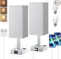 Touch Bedside Table Lamp Set of 2-3-Way Dimmable Night Lamp with USB A + Type C Charging Ports and Two AC Outlets, Small Desk Light with E26 LED Bulb for Bedroom Living Room Dorm Office