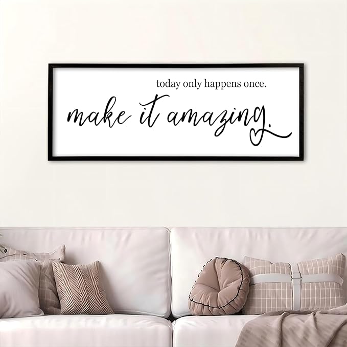 flowtorely Motivational Wall Decor Today Only Happens Once Make It Amazing Sign 32"X12" Inspirational Quote Positive Plaque Large Vintage Wood Frame for Office Encouragement Wall Hanging Art (Black)