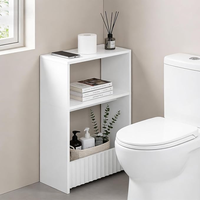 3-Tier Small Narrow Side Table with Open Storage Shelves, Thin Bedside Table for Narrow Spaces, Slim Nightstand, Skinny Couch Side Table for Living Room, Bedroom, Entryway, White ETWT75101