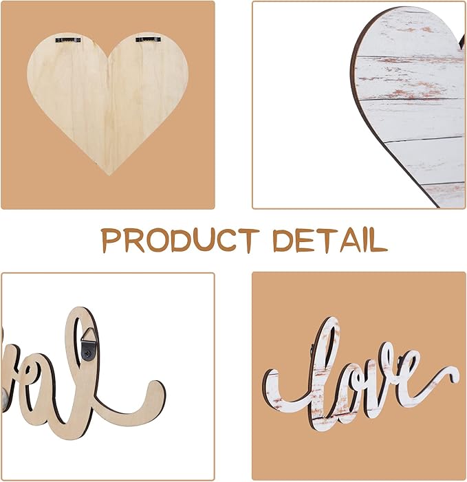 3 Pcs Wooden Hearts Decor Heart Wooden Sign Rustic Hanging Love Plaque for Wall Home Farmhouse Living Room Bedroom Gifts(White)