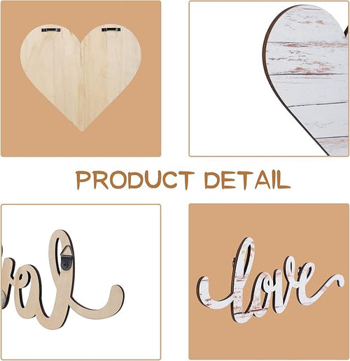 3 Pcs Wooden Hearts Decor Heart Wooden Sign Rustic Hanging Love Plaque for Wall Home Farmhouse Living Room Bedroom Gifts(White)