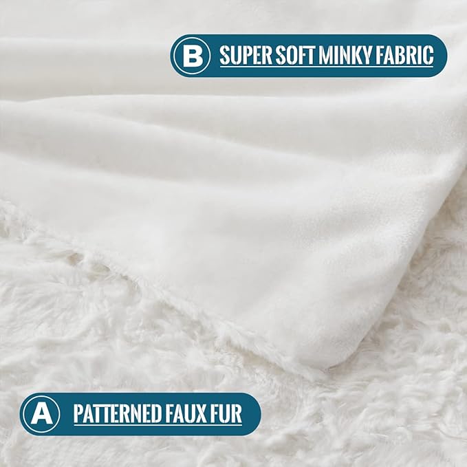 KAWAHOME Faux Fur Queen Size Blanket for Bed, Ultra Soft Warm Fluffy Blanket for Couch, Plush Fuzzy Bedding, Cozy Luxury Quatrefoil Pattern Bedroom Decor Gifts, 90" X 90" White