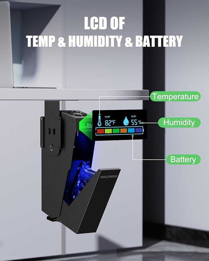 Gun Safe, Biometric Pistol Safe Fingerprint Quick Access Drop Down Handgun Safe Single Mount Pistol Case for Desk Bedside Nightstand