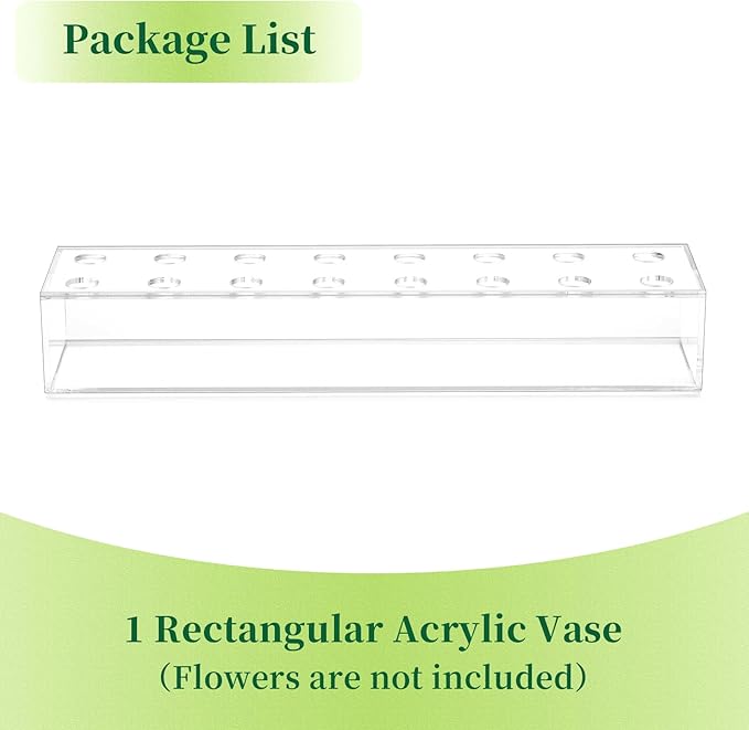 Rectangular Acrylic Vases for Centerpieces, 16 Inches Long Floral Vase with Holes for Flowers, Clear Rectangle Box Tray for Roses Modern Flower Arranger for Wedding Home Dining Table Decor, 1pcs