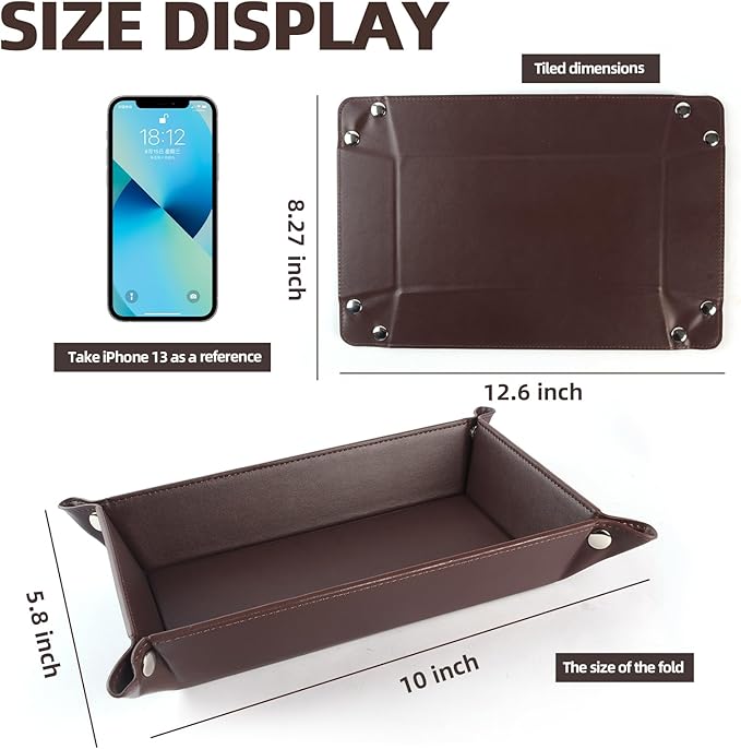 Valet Tray for Men Women 2 Pack - PU Leather Travel Catchall Tray Organizer - Desk Bedside Nightstand Storage Box for Jewelry Key Phone Remote Controller Wallet Watch Glasses -Rectangle