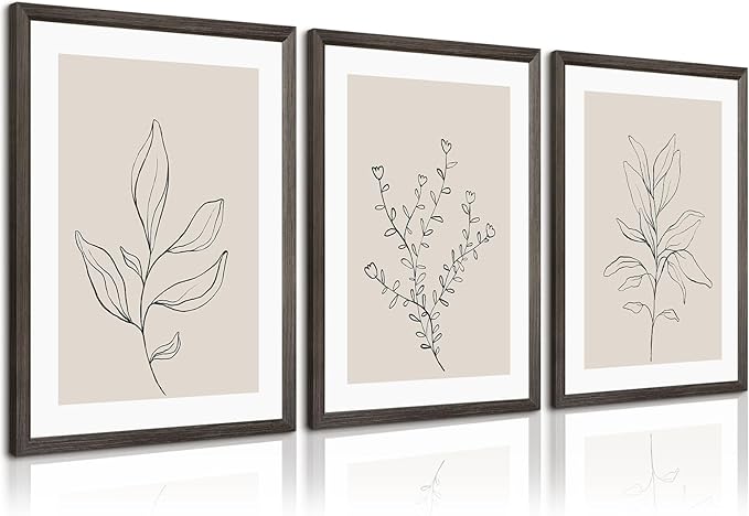 Botanical Wall Art Decor Neutral Wall Decor Boho Beige Canvas Wall Art Botanical Minimalist Pictures Neutral Prints Beige Posters Boho Artwork for Room Bedroom 12x16x3 Inch Wood Framed