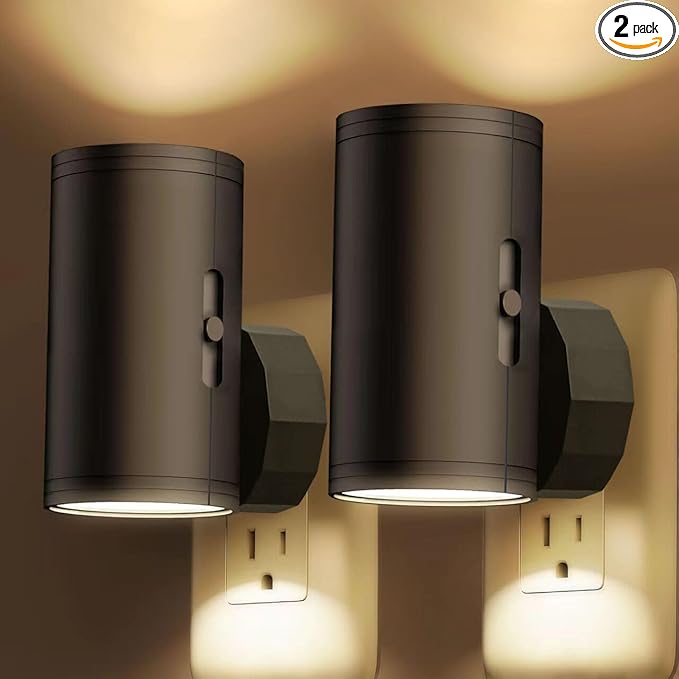 LED Night Light Plug in, Night Lights Plug into Wall Dusk to Dawn Sensor,5-300LM Adjustable Brightness, 2700K,Dimmable Night Lights for Kitchen,Hallway Bedroom,Stairway,2 Pack