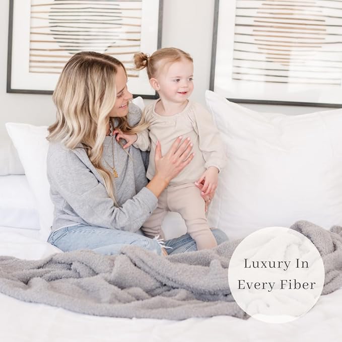 SARANONI Bamboni Luxury Throw Blanket | Super Soft Plush Home Decorative Comfy Blankets for Sofa, Couch or Bed | Gray, Large - 50" x 60"