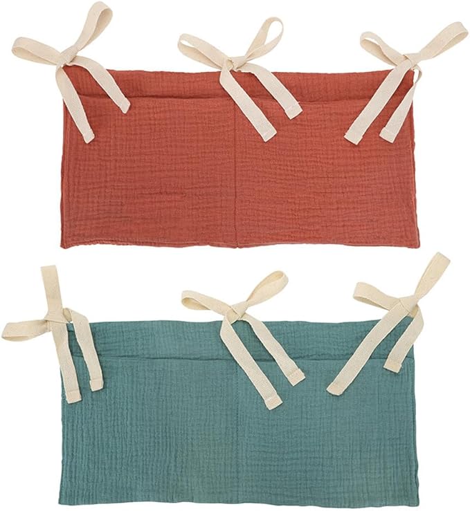 2 Pack Baby Crib Hanging Storage Bag, 2-Pockets Baby Crib Side Organizer Crib Hanging Organizer for Diapers, Toys, Clothing