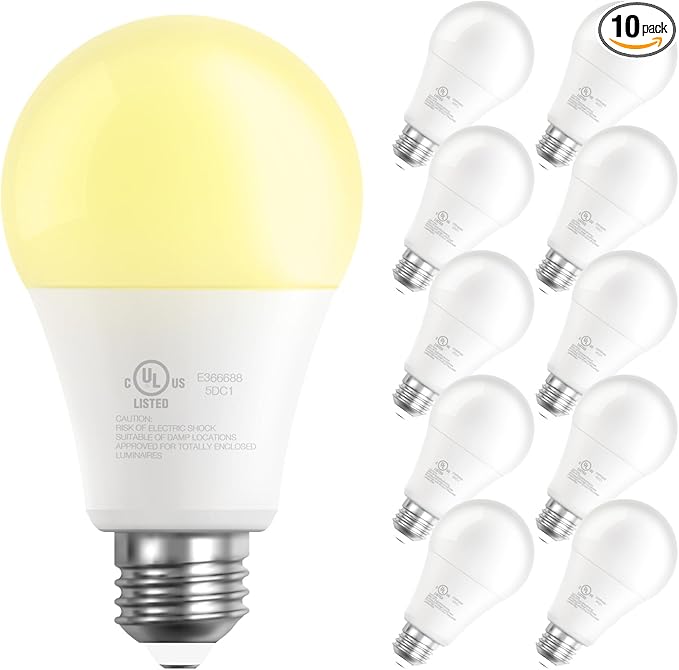 DAYBETTER 10 Pack A19 LED Light Bulbs, 60 Watt Equivalent LED Bulbs, Long Lifespan High Brightness 800LM Warm White 2700K, E26 Standard Base Light Bulbs for Home Bedroom Office, Non-Dimmable