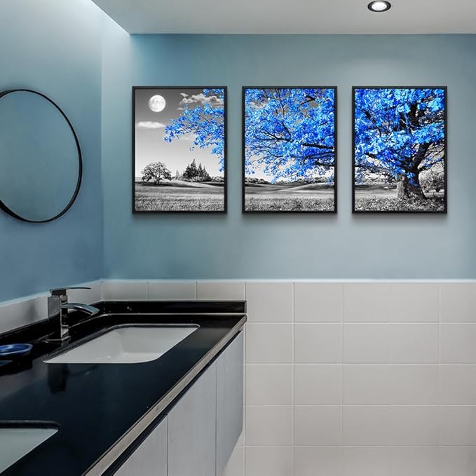 Black Framed Wall Art For Living Room Wall Decoration For Bedroom Black And White Wall Pictures Large Size Wall Decor Blue Tree Wall Painting Modern Home Decor 20"X28" Set Of 3 Piece Framed Art Prints