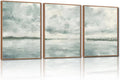 CHDITB Abstract Coastal Landscape Framed Wall Art, Lake Pastel Painting, Misty Sky Seascape Print, Blue Gray Artwork Minimalist Neutral Nature Wall Decor for Zen Living Room Bedroom Office 16"x24"x3