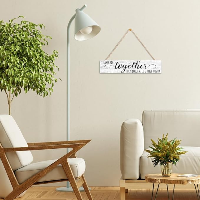 AGMDESIGN And So Together They Built A Life They Loved Wood Sign, Above Bed Wall Decor for Shelf Door, Wooden Plaque for Farmhouse Bedroom Kitchen Entryway, Heartwarming Gifts for Married Couples