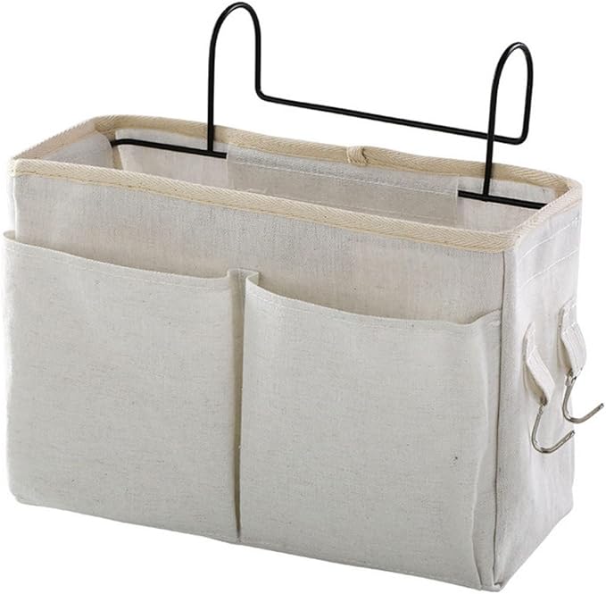 Bedside Hanging Bag,Bedside Organiser,Bedside Pocket, Bedside Hanging Storage Bag Caddy Pocket Nightstand Organizer Basket White for Bunk Bed Dorm Rooms