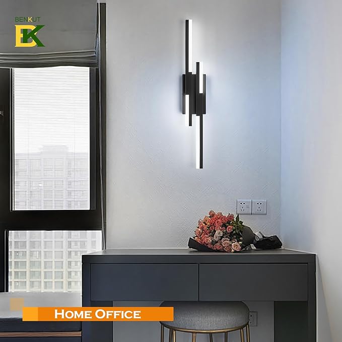 Modern LED Wall Sconce Black Remote Wall Light Fixtures for Bathroom, Dimmable Vanity Light Indoor LED Remote Wall Sconce for Bedside Bedroom Living Dining Room (27.6inch 3000-6500K 1 Pack)