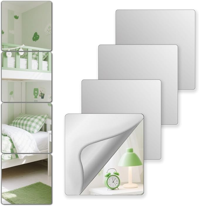Shatterproof Peel And Stick on Mirror Tiles for Wall Decorative, 8 pcs 14”x12” Unbreakable Small Mirrors For Wall Classroom Decor, Toddlers Mirror for Kids Bedroom, Plastic Door Adhesive Mirrors