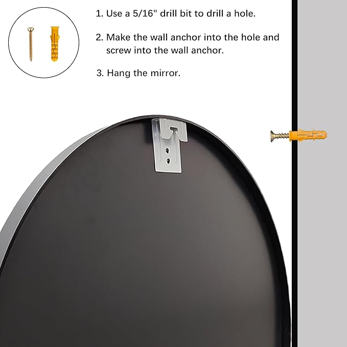 Black Round Mirror, Round Mirror 24 inch, Black Circle Mirrors Metal Frame, Wall Mounted Mirrors for Living Room, Bathroom, Wall, Entryway.