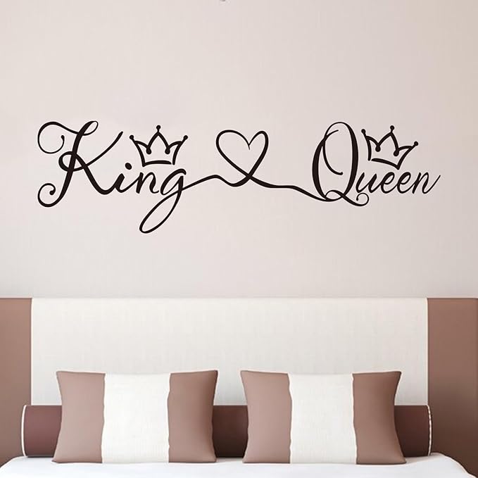 AnFigure Couples Quotes Wall Decals: Inspirational Vinyl Art Love Wall Stickers for Home Bedroom Bathroom Living Room - King & Queen 35"X9.8"