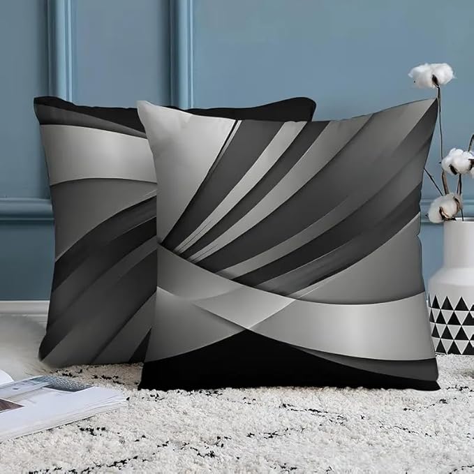 2pcs Modern Abstract Decorative Throw Pillow Cover, Black and Gray Geometric Pattern, Contemporary Home Decor Cushion Case，18x18 Pillows Linen Pillowcase
