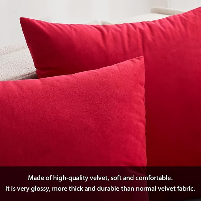 MIULEE Pack of 2 Red Velvet Pillow Covers Decorative Square Pillowcase Soft Solid Cushion Cases Holiday Home Decor for Sofa Couch Bedroom Car 18x18 Inch