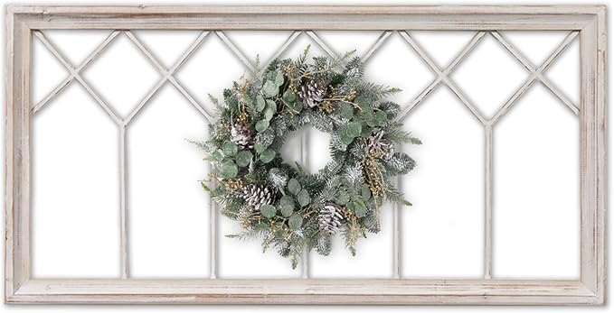 Sintosin Rustic Wood Window Frame Wall Decor 40 x 20 inches, Hanging Washable White Farmhouse Faux Windows Frames for Walls, Decorative Wall Art for Living Room Bedroom Hallway Christmas
