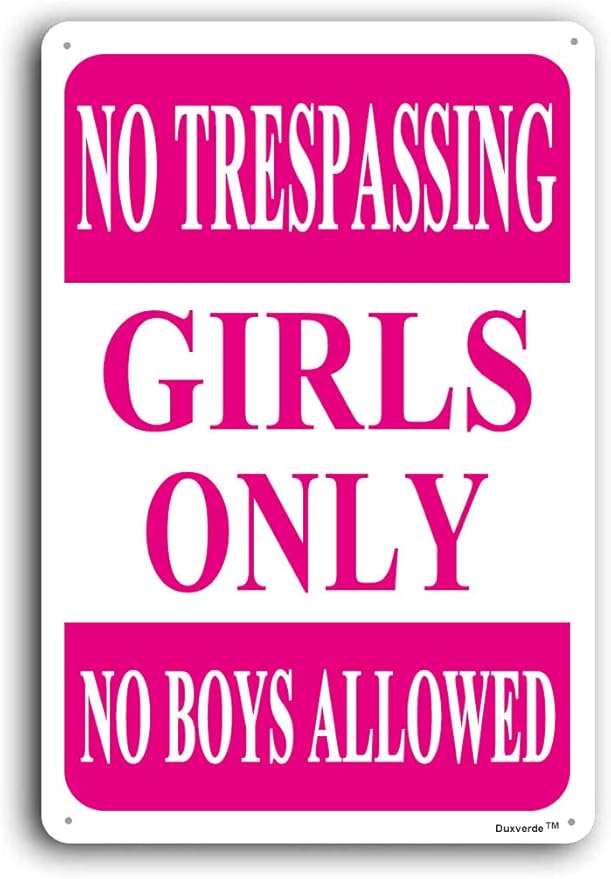 8"x12" Aluminum Sign, No Trespassing Girls Only Sign, No Boys Allowed Sign Girls Rule Pink Metal Sign for Girls Cave Bedroom Kids Room Decor