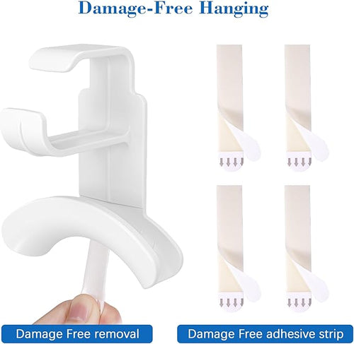 2 Pack CPAP Hose Holder for Bed, CPAP Tube Holder Compatible with CPAP Hose & Headgear Storage, Bedside CPAP Hook for CPAP Organization with 4 Removable Strips (White+Black)