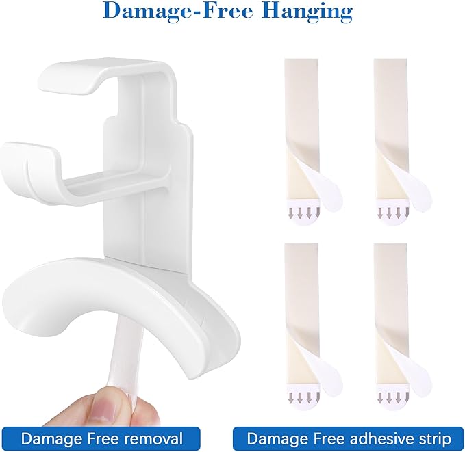 2 Pack CPAP Hose Holder for Bed, CPAP Tube Holder Compatible with CPAP Hose & Headgear Storage, Bedside CPAP Hook for CPAP Organization with 4 Removable Strips（2 White