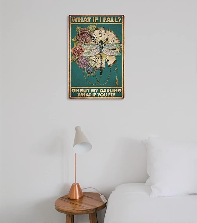 Fmcmly What If I Fall？Oh But My Darling What If You Fly Vintage Metal Tin Signs Home Bar Kitchen Hotel Office Bedroom Living Room Cafes Wall Decor 8x12 Inch