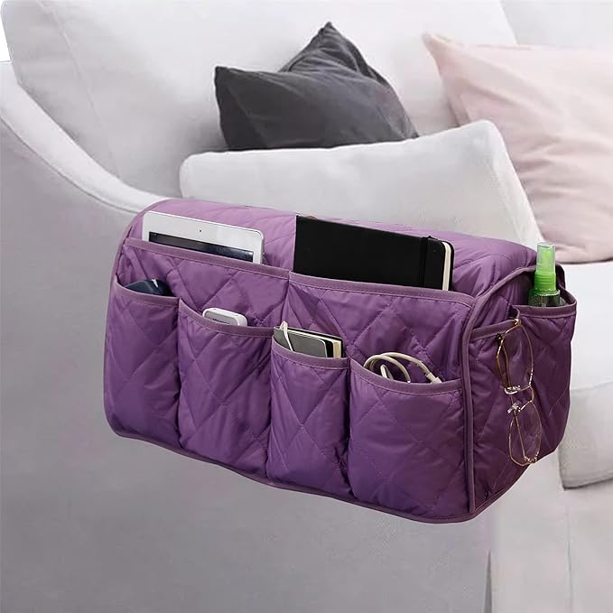 Sofa Armrest Organizer Waterproof Armchair Caddy Remote Control Holder for Recliner Non Slip Recliner Organizer Chair Arm Organizer with 14 Pockets for TV Remotes, Books, Magazines, iPad