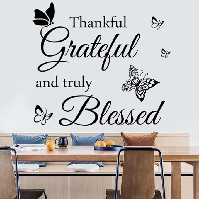 Faith Vinyl Lettering Thankful Grateful and Truly Blessed Inspirational Quote Decor for Home Decor Living Room Kitchen Office Wall Decoration