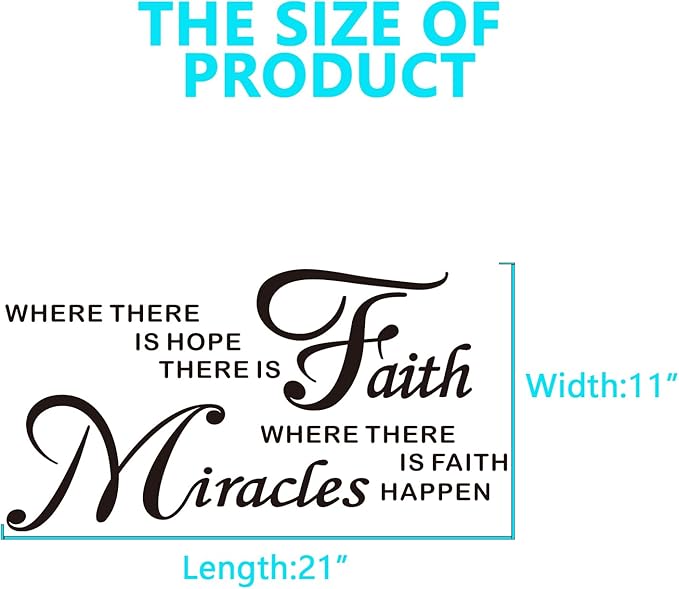 Wall Stickers, Wall Stickers for Bedrooms, (Easy to Install), for Bathroom Kitchen Living Room, Quotes Inspirational Islamic Home Vinyl Art Family Decor, Where There is Hope There is Faith 21"X11"