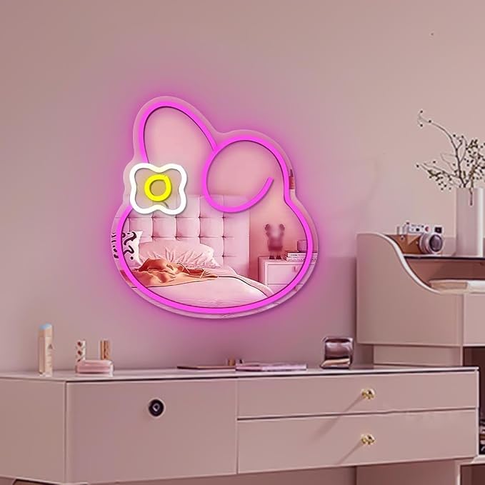 Anime Melody Mirror Neon Sign Dimmable Led Neon Mirror Sign for Dresser Room Decor Anime Wall Neon Light Up Acrylic Bedroom Wall Locker Room Living Room