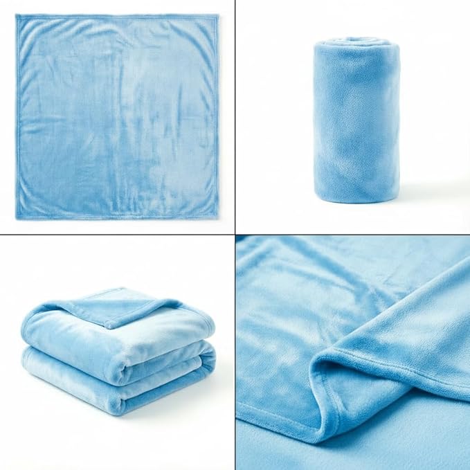 Fleece Blanket Full/Queen - 80x90 Inch Lightweight & Buttery-Soft Throw for Bed, Sofa, Camping | 300GSM Cloud-Touch Microfiber | Cozy Essentials for Travel & Movie Nights, (Light Blue)