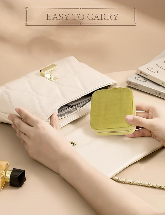 Plush Velvet Travel Jewelry Case Small Jewelry Box Jewelry Organizer Storage Case Portable Jewelry Travel Case for Girls Womens Earring, Necklace, Rings,Bracelets with Mirror