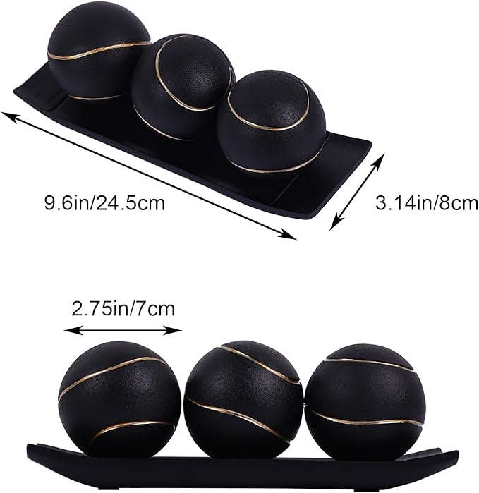 LCCCK Decorative Tray with Balls Set, Black Gold Decor Orbs TV Stand, Coffee Table Centerpiece, Elegant Orbs Decorative Balls for Dining Kitchen Console Fireplace Decor Centro De Mesa De Comedor