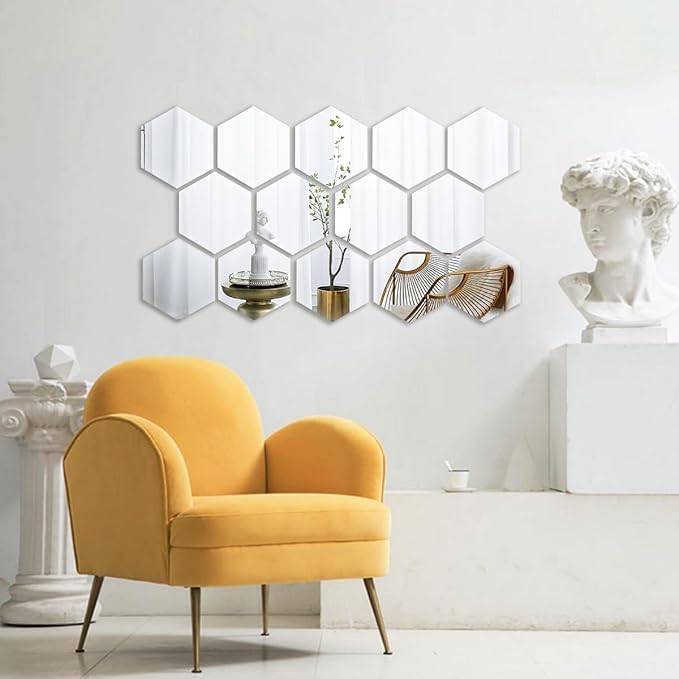 Mirror Wall Stickers - 12PCS Hexagon Art DIY Decorative Acrylic Sheet Plastic Tiles Home Living Room Bedroom Sofa TV Background Decal Decoration