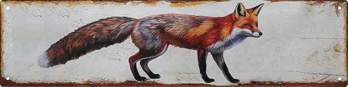 Fox Metal Sign 4x16in Vintage Rustic Plaque for Forest Cabin Wall Farmhouse Nature Decor